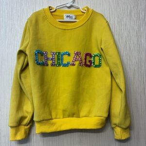 Lola + The Boys Chicago yallow crewneck sweatshirt with multicolored gem 8